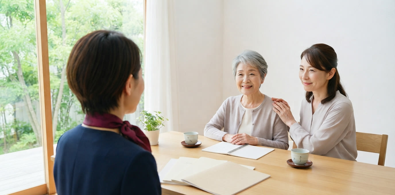 相談員が、ご本人とご家族のお話をうかがっている様子